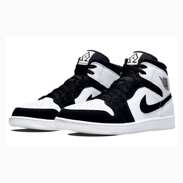 White / Black Men's Nike Mid Diamond Shorts Basketball Shoes Air Jordan 1 | JD-713EG