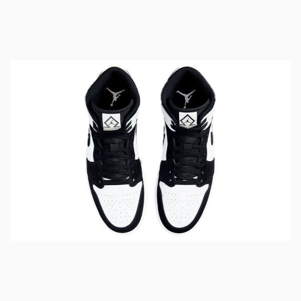 White / Black Men's Nike Mid Diamond Shorts Basketball Shoes Air Jordan 1 | JD-713EG