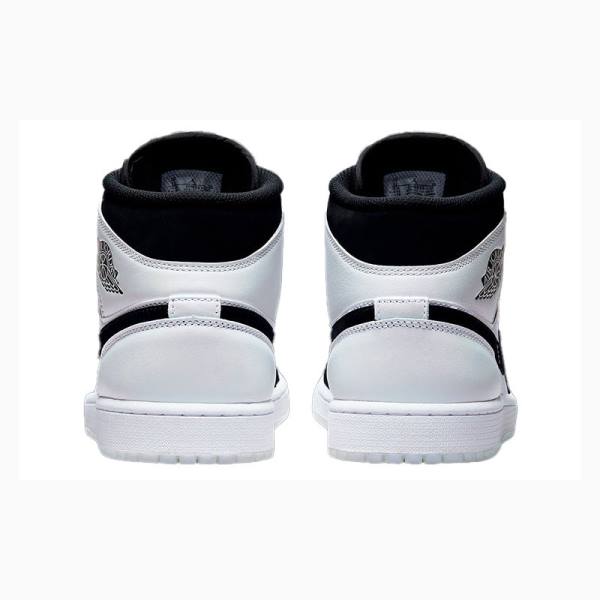 White / Black Men's Nike Mid Diamond Shorts Basketball Shoes Air Jordan 1 | JD-713EG