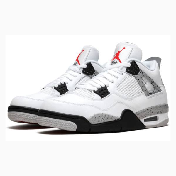 White / Black / Orange Men's Nike Retro Cement OG Basketball Shoes Air Jordan 4 | JD-419PI