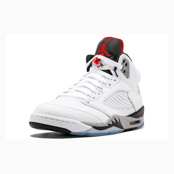 White / Black / Red Men's Nike Retro White Cement Basketball Shoes Air Jordan 5 | JD-357LT