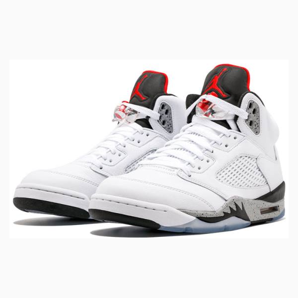 White / Black / Red Men's Nike Retro White Cement Basketball Shoes Air Jordan 5 | JD-357LT