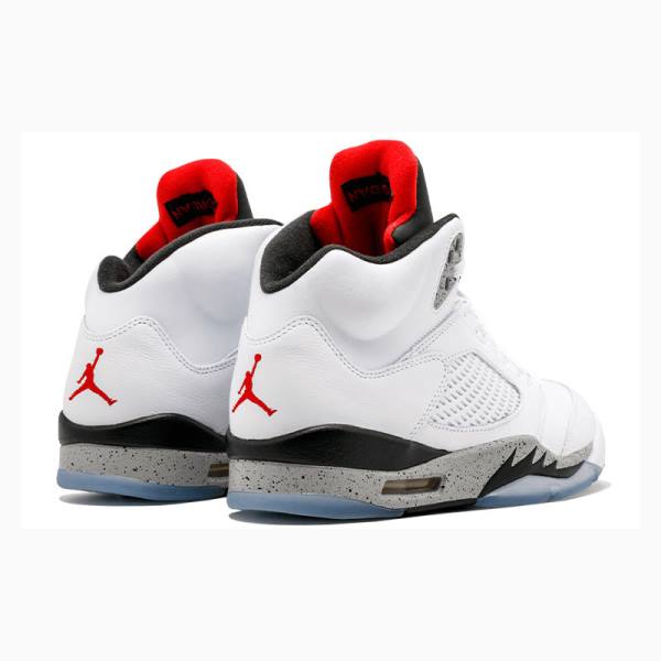 White / Black / Red Men's Nike Retro White Cement Basketball Shoes Air Jordan 5 | JD-357LT