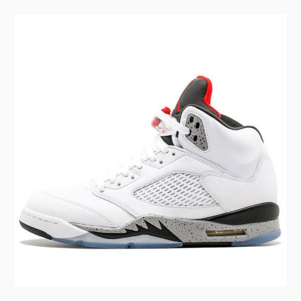 White / Black / Red Men\'s Nike Retro White Cement Basketball Shoes Air Jordan 5 | JD-357LT