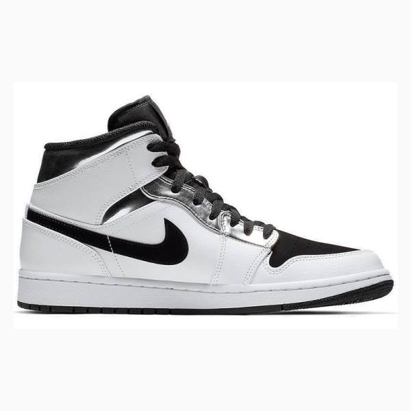 White / Black / Silver Men's Nike Mid Basketball Shoes Air Jordan 1 | JD-104FL