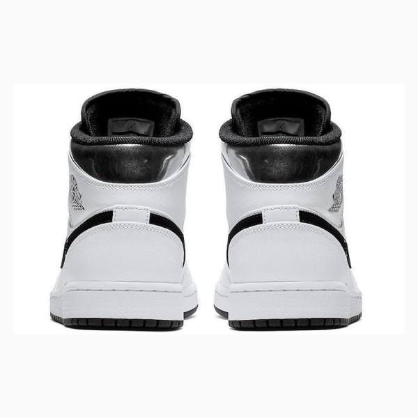 White / Black / Silver Men's Nike Mid Basketball Shoes Air Jordan 1 | JD-104FL