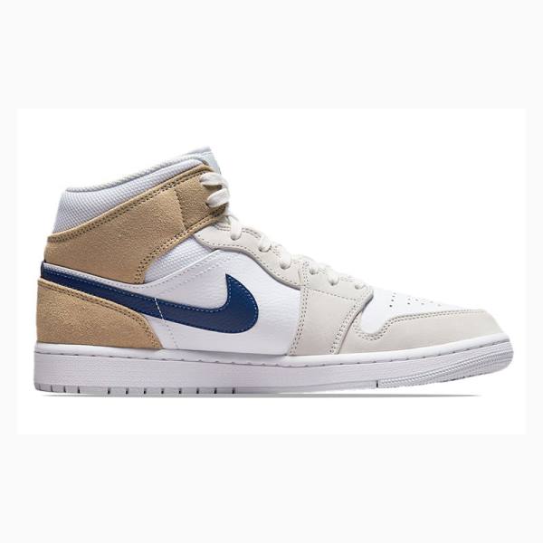 White / Blue / Beige Men's Nike Mid Basketball Shoes Air Jordan 1 | JD-642QD