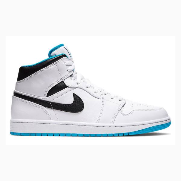 White / Blue / Black Men's Nike Mid Laser Basketball Shoes Air Jordan 1 | JD-384XH