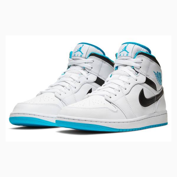 White / Blue / Black Men's Nike Mid Laser Basketball Shoes Air Jordan 1 | JD-384XH