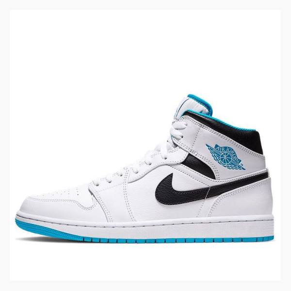 White / Blue / Black Men\'s Nike Mid Laser Basketball Shoes Air Jordan 1 | JD-384XH