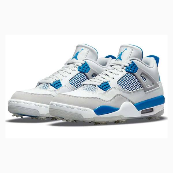 White / Blue Men's Nike Golf Military Basketball Shoes Air Jordan 4 | JD-698UD