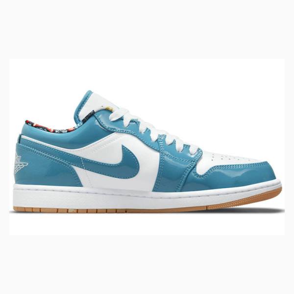 White / Blue Men's Nike Low Barcelona Cyber Teal Sneakers Air Jordan 1 | JD-687SF