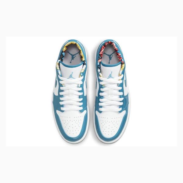 White / Blue Men's Nike Low Barcelona Cyber Teal Sneakers Air Jordan 1 | JD-687SF