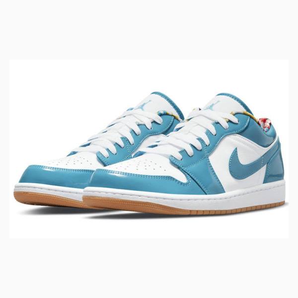 White / Blue Men's Nike Low Barcelona Cyber Teal Sneakers Air Jordan 1 | JD-687SF