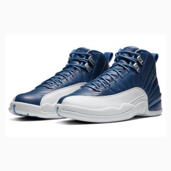 White / Blue Men's Nike Retro Indigo Basketball Shoes Air Jordan 12 | JD-462PW