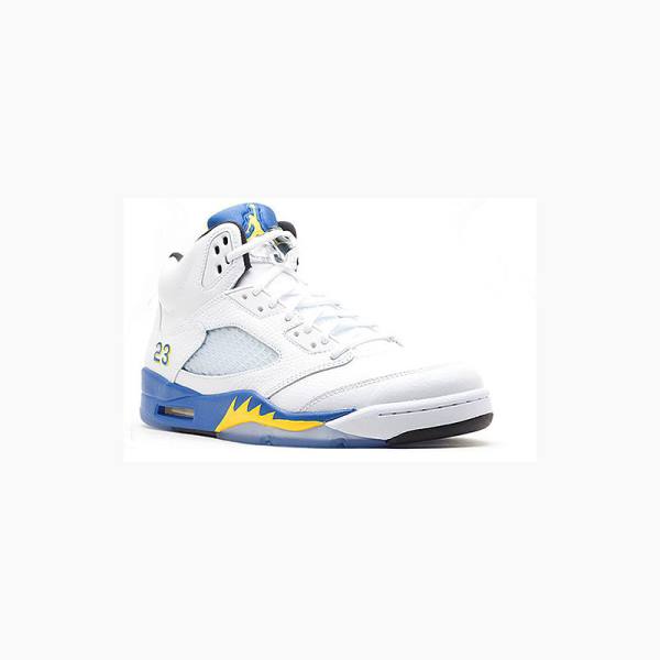 White / Blue Men's Nike Retro Laney Basketball Shoes Air Jordan 5 | JD-294HL