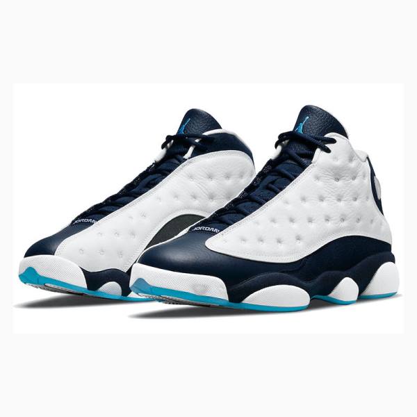 White / Blue Men's Nike Retro Obsidian powder Basketball Shoes Air Jordan 13 | JD-528NP