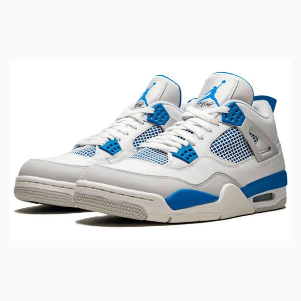 White / Blue Men's Nike Retro White Military Basketball Shoes Air Jordan 4 | JD-862UR