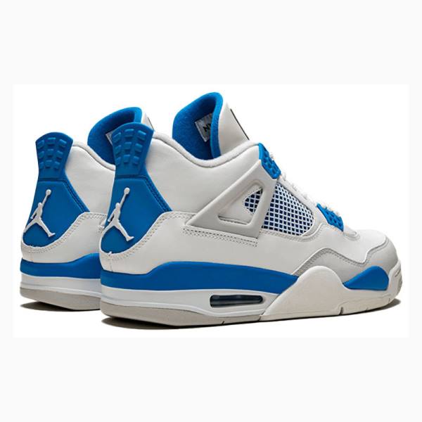 White / Blue Men's Nike Retro White Military Basketball Shoes Air Jordan 4 | JD-862UR