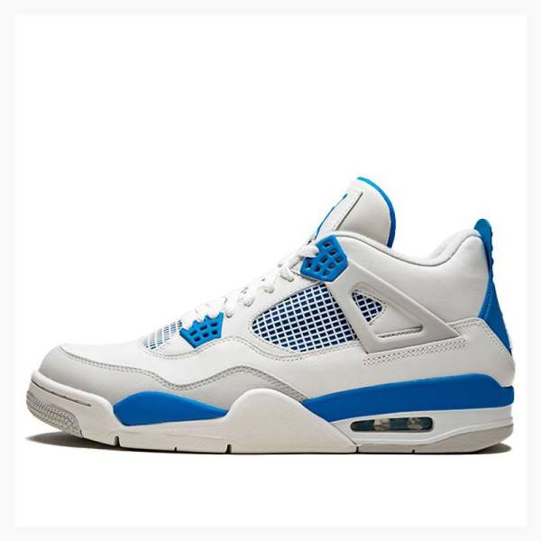 White / Blue Men\'s Nike Retro White Military Basketball Shoes Air Jordan 4 | JD-862UR