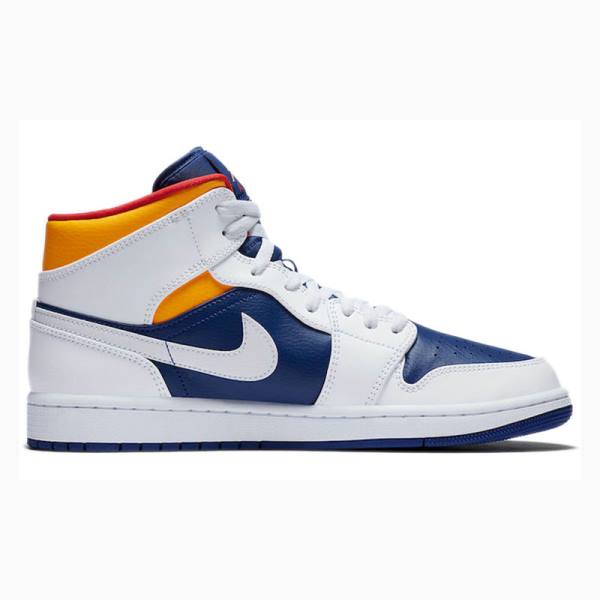 White / Blue / Orange Men's Nike Mid Basketball Shoes Air Jordan 1 | JD-893XM