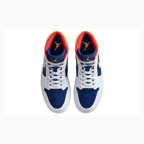 White / Blue / Orange Men's Nike Mid Basketball Shoes Air Jordan 1 | JD-893XM