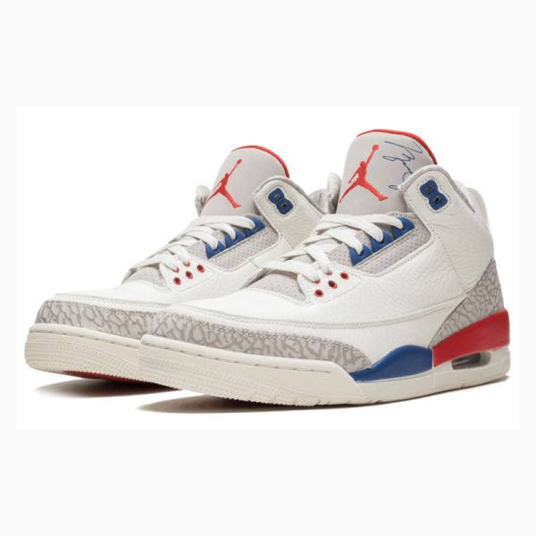 White / Blue / Red Men's Nike Retro Charity Game Basketball Shoes Air Jordan 3 | JD-483NT