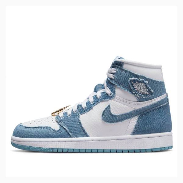 White / Blue Women\'s Nike High OG Denim Basketball Shoes Air Jordan 1 | JD-297TH