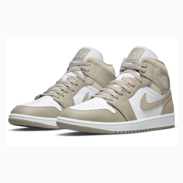 White / Brown Men's Nike Mid Linen Basketball Shoes Air Jordan 1 | JD-597DQ