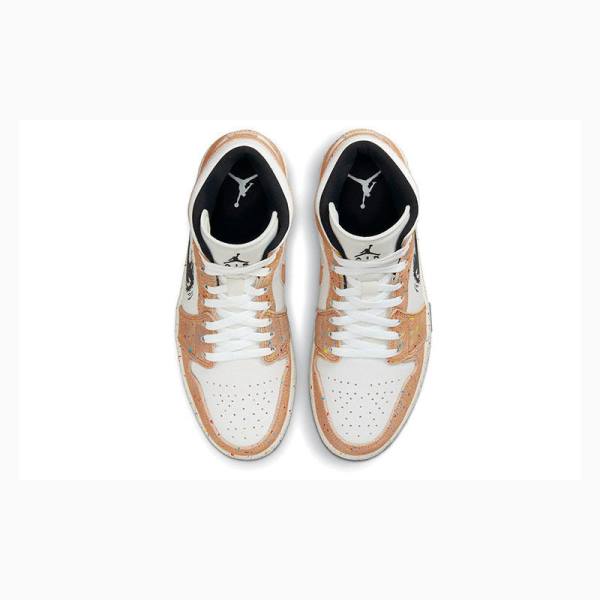 White / Brown Men's Nike Mid SE Brushstroke Basketball Shoes Air Jordan 1 | JD-984IA