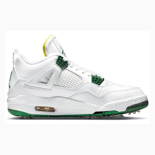 White / Green Men's Nike Golf Metallic Basketball Shoes Air Jordan 4 | JD-593AU