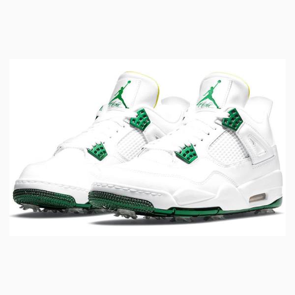 White / Green Men's Nike Golf Metallic Basketball Shoes Air Jordan 4 | JD-593AU