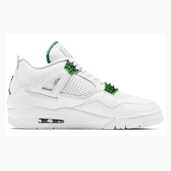 White / Green Men's Nike Retro Metallic Pack Basketball Shoes Air Jordan 4 | JD-691EA