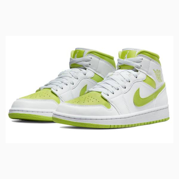 White / Green Women's Nike Mid Basketball Shoes Air Jordan 1 | JD-632ZQ