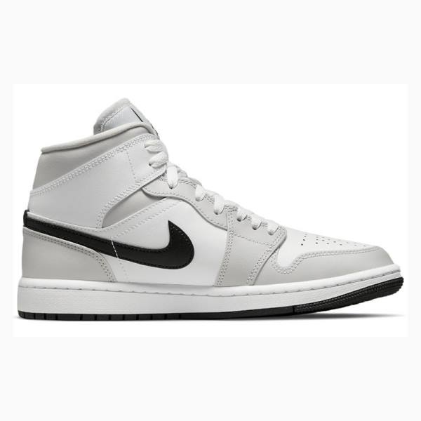 White / Grey / Black Women's Nike Mid Basketball Shoes Air Jordan 1 | JD-528ZU