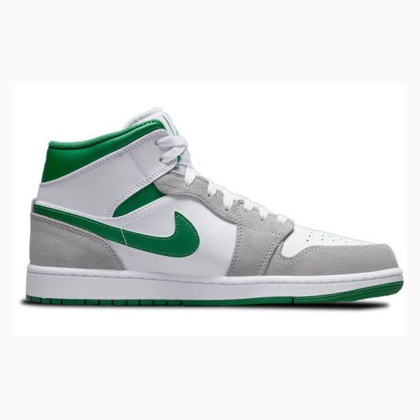 White / Grey / Green Men's Nike Mid Basketball Shoes Air Jordan 1 | JD-672JU