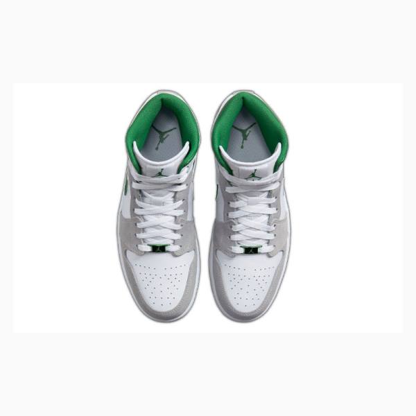 White / Grey / Green Men's Nike Mid Basketball Shoes Air Jordan 1 | JD-672JU