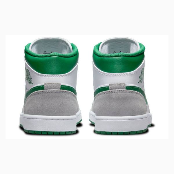 White / Grey / Green Men's Nike Mid Basketball Shoes Air Jordan 1 | JD-672JU