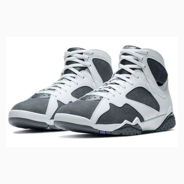 White / Grey Men's Nike Retro Flint Basketball Shoes Air Jordan 7 | JD-497ME