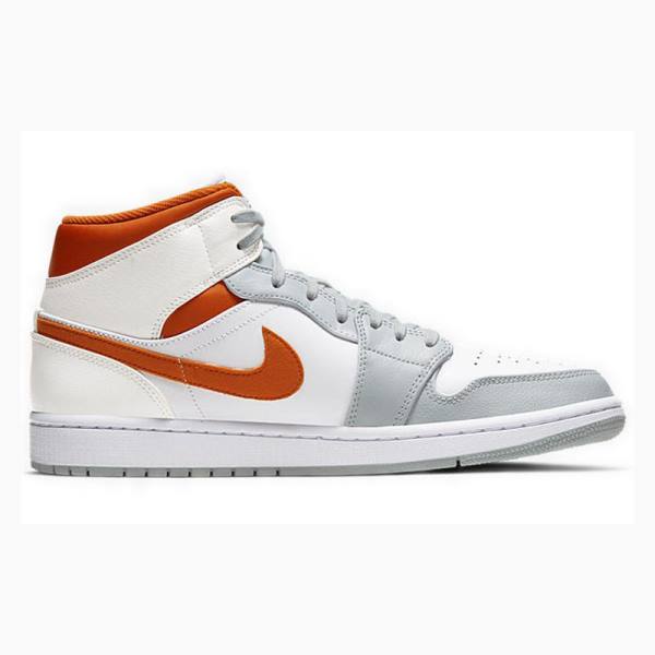 White / Grey / Orange Men's Nike Mid Starfish Basketball Shoes Air Jordan 1 | JD-934CW