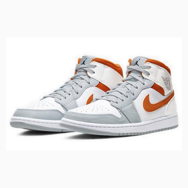 White / Grey / Orange Men's Nike Mid Starfish Basketball Shoes Air Jordan 1 | JD-934CW