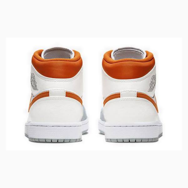 White / Grey / Orange Men's Nike Mid Starfish Basketball Shoes Air Jordan 1 | JD-934CW