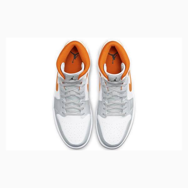 White / Grey / Orange Men's Nike Mid Starfish Basketball Shoes Air Jordan 1 | JD-934CW