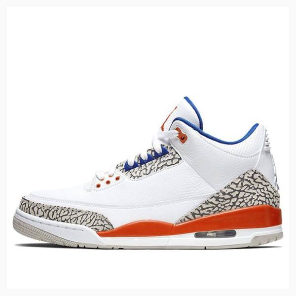 White / Grey / Orange Men\'s Nike Retro Knicks Basketball Shoes Air Jordan 3 | JD-372BO