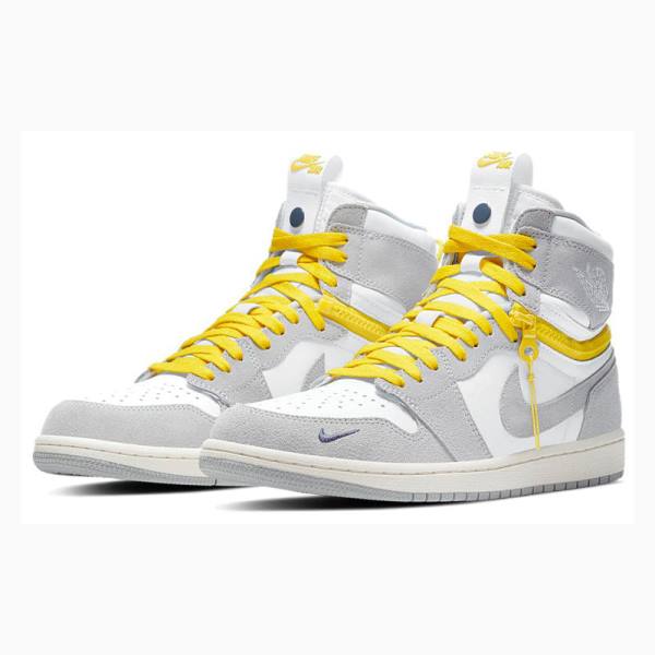 White / Grey / Yellow Men's Nike High Switch Basketball Shoes Air Jordan 1 | JD-089PY