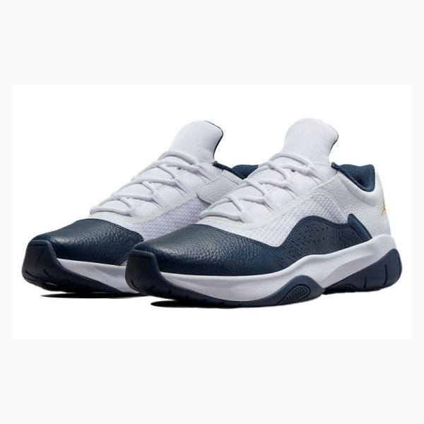 White / Navy Men's Nike CMFT Low Michigan Armory Sneakers Air Jordan 11 | JD-490MH