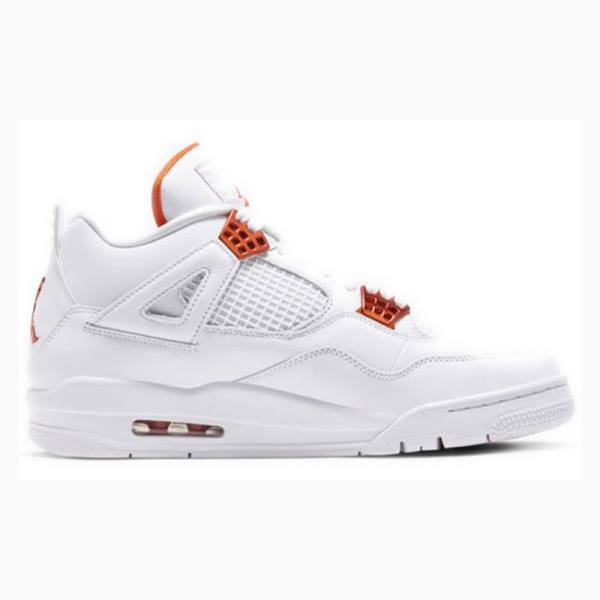 White / Orange Men's Nike Retro Metallic Pack Basketball Shoes Air Jordan 4 | JD-267JG