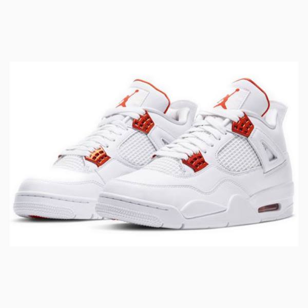 White / Orange Men's Nike Retro Metallic Pack Basketball Shoes Air Jordan 4 | JD-267JG