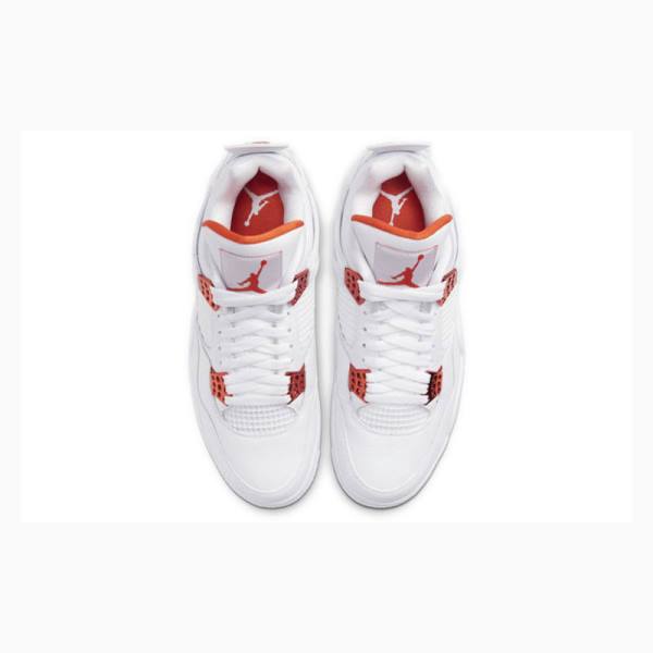 White / Orange Men's Nike Retro Metallic Pack Basketball Shoes Air Jordan 4 | JD-267JG