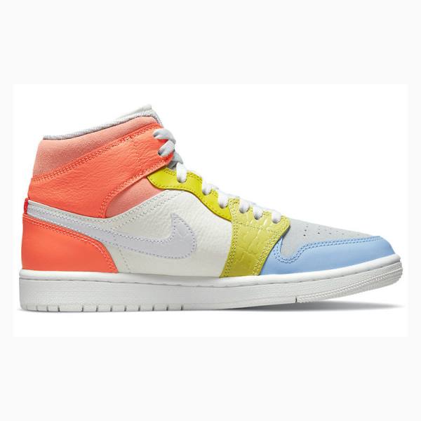 White / Orange / Yellow Women's Nike Mid 'To My First Coach' To My First Coach (W) Basketball Shoes Air Jordan 1 | JD-961DF